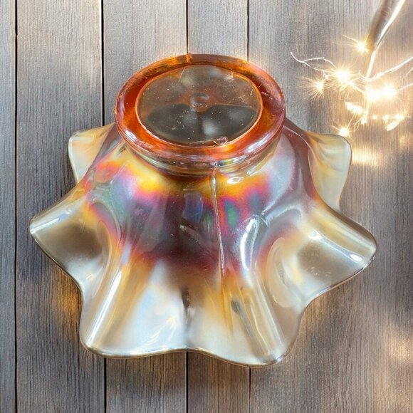 Carnival Glass Iridescent Marigold Bonbon Compote Dish Footed Bowl Glass VTG - Picture 2 of 16